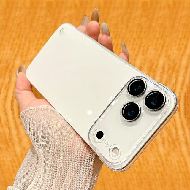 Alt view image 7 of 7 - Frameless Electroplated Clear Case for iPhone 17 Pro Max Built-in Camera Lens Protector Slim Thin High Transparent Hard PC Back Anti-Fall Anti-Fingerprint Phone Cover[Not-Yellowing] (Clear)