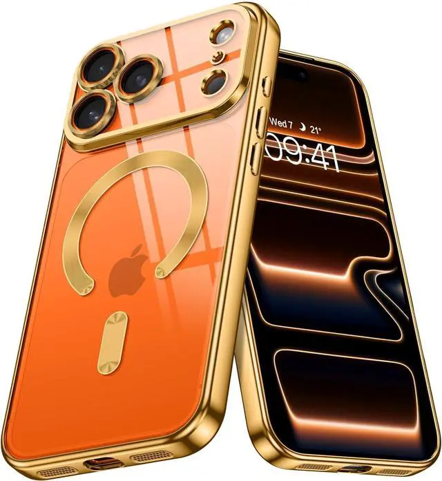 Main image of Clear for iPhone 17 Pro Max Case 2025 Phone Case iPhone 17 Pro Max with MagSafe Magnetic Plated Slim Lightweight Soft TPU Electroplated Shockproof Bumper Protective Cover Desert Titanium