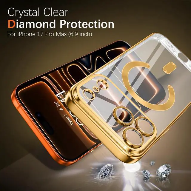 Alt view image 6 of 7 - Clear for iPhone 17 Pro Max Case 2025 Phone Case iPhone 17 Pro Max with MagSafe Magnetic Plated Slim Lightweight Soft TPU Electroplated Shockproof Bumper Protective Cover Desert Titanium