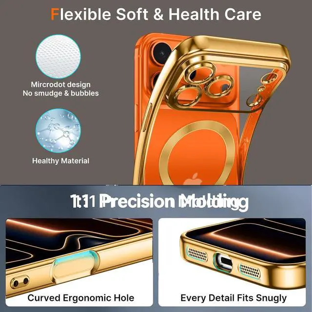 Alt view image 7 of 7 - Clear for iPhone 17 Pro Max Case 2025 Phone Case iPhone 17 Pro Max with MagSafe Magnetic Plated Slim Lightweight Soft TPU Electroplated Shockproof Bumper Protective Cover Desert Titanium