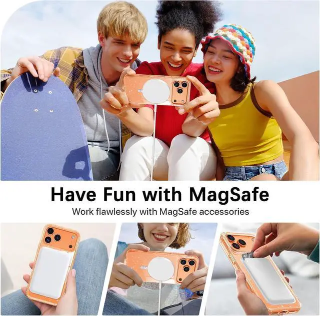 Alt view image 2 of 7 - for iPhone 17 Pro Max Case Magnetic[Compatible with MagSafe] Clear Glitter Anti-Yellowing Bling Sparkle Cover Transparent Protective Phone Case for iPhone 17 Pro Max 6.9 Clear/Glitter