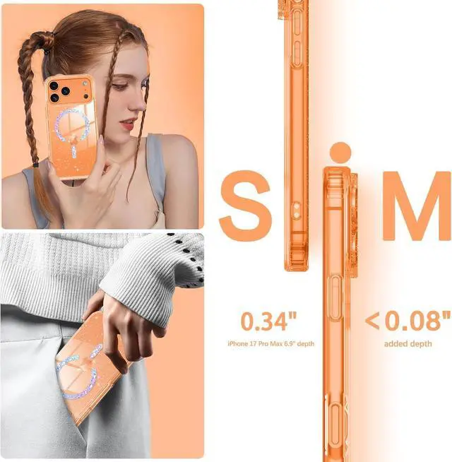 Alt view image 4 of 7 - for iPhone 17 Pro Max Case Magnetic[Compatible with MagSafe] Clear Glitter Anti-Yellowing Bling Sparkle Cover Transparent Protective Phone Case for iPhone 17 Pro Max 6.9 Clear/Glitter