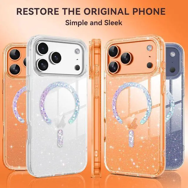 Alt view image 6 of 7 - for iPhone 17 Pro Max Case Magnetic[Compatible with MagSafe] Clear Glitter Anti-Yellowing Bling Sparkle Cover Transparent Protective Phone Case for iPhone 17 Pro Max 6.9 Clear/Glitter