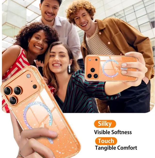 Alt view image 7 of 7 - for iPhone 17 Pro Max Case Magnetic[Compatible with MagSafe] Clear Glitter Anti-Yellowing Bling Sparkle Cover Transparent Protective Phone Case for iPhone 17 Pro Max 6.9 Clear/Glitter