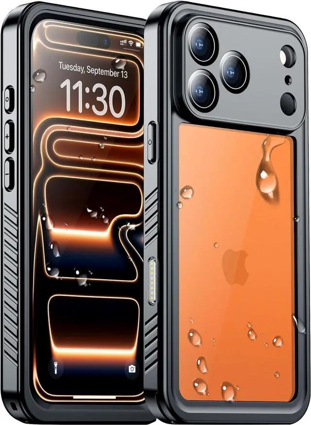 Main image of Compatible with iPhone 17 Pro Max Case Waterproof Built-in Screen & Camera Protector IP68 Underwater Full Body 17FT Military Dropproof Shockproof Phone Case 6.9-Black/Clear