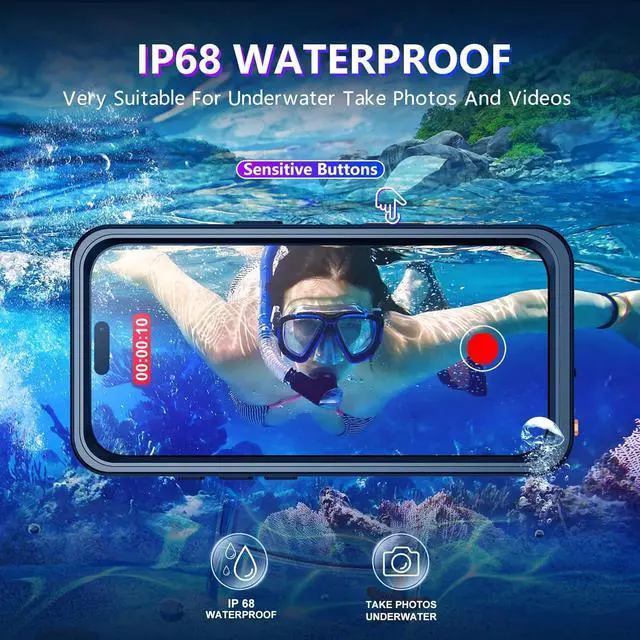Alt view image 2 of 7 - Compatible with iPhone 17 Pro Max Case Waterproof Built-in Screen & Camera Protector IP68 Underwater Full Body 17FT Military Dropproof Shockproof Phone Case 6.9-Black/Clear