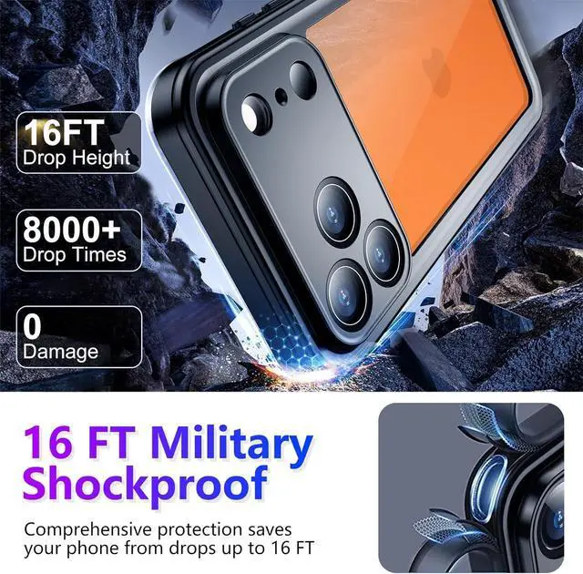 Alt view image 3 of 7 - Compatible with iPhone 17 Pro Max Case Waterproof Built-in Screen & Camera Protector IP68 Underwater Full Body 17FT Military Dropproof Shockproof Phone Case 6.9-Black/Clear