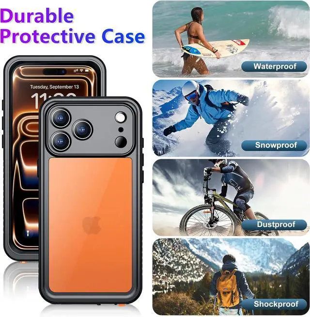Alt view image 7 of 7 - Compatible with iPhone 17 Pro Max Case Waterproof Built-in Screen & Camera Protector IP68 Underwater Full Body 17FT Military Dropproof Shockproof Phone Case 6.9-Black/Clear