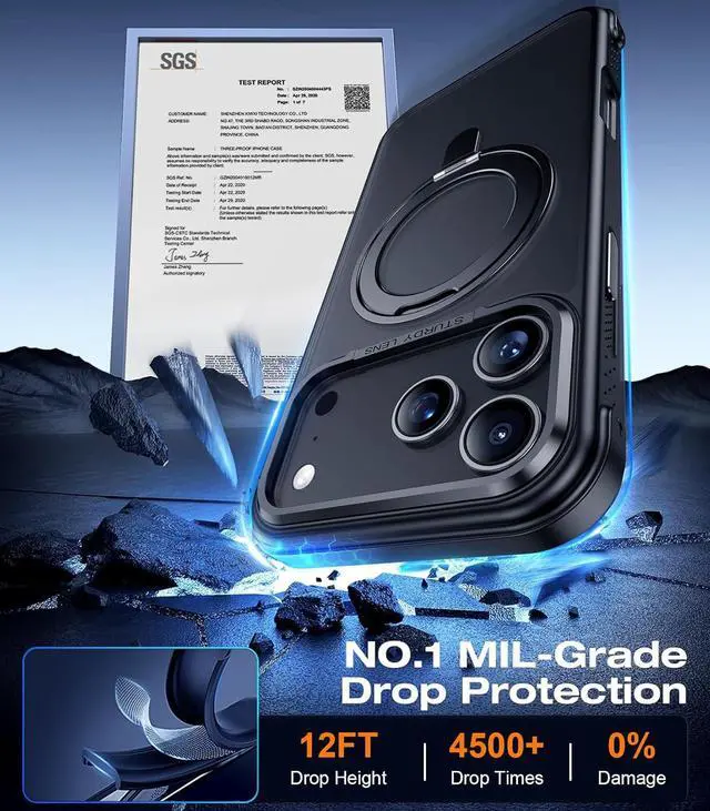 Alt view image 3 of 7 - Designed for iPhone 17 Pro Max Case [with 360°Rotatable Invisible Magnetic O-Ring Stand][Military Grade Shockproof][Compatible with MagSafe] Anti-Slip Translucent Matte Phone Case 6.9 2025