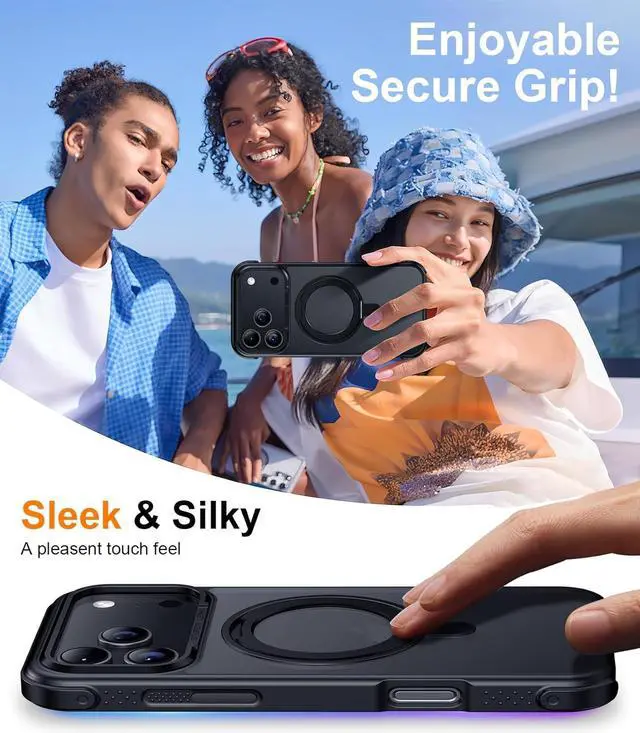 Alt view image 6 of 7 - Designed for iPhone 17 Pro Max Case [with 360°Rotatable Invisible Magnetic O-Ring Stand][Military Grade Shockproof][Compatible with MagSafe] Anti-Slip Translucent Matte Phone Case 6.9 2025