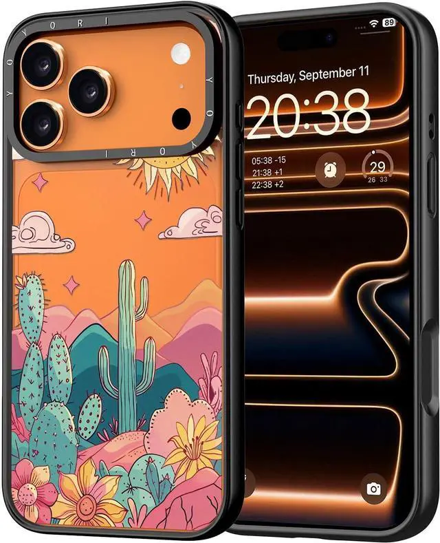 Main image of for iPhone 17 Pro Max Case - [6.6 ft Military-Grade Drop Protection] [Anti-Peel Technology] Clear Black TPU Bumper Case with Cute Design (Blazing Desert)