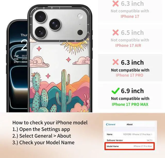 Alt view image 2 of 7 - for iPhone 17 Pro Max Case - [6.6 ft Military-Grade Drop Protection] [Anti-Peel Technology] Clear Black TPU Bumper Case with Cute Design (Blazing Desert)