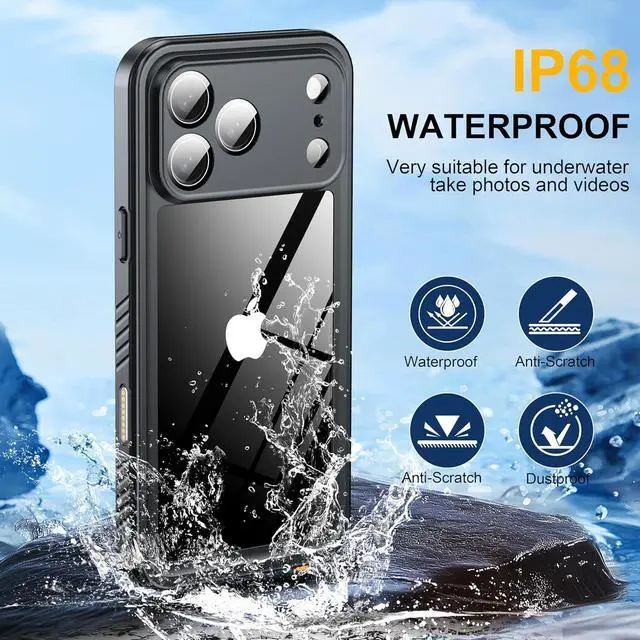 Alt view image 3 of 7 - for iPhone 17 Pro Max Case IP68 Waterproof Shockproof Case [Built-in Screen Protector] - 12 FT Military Dropproof - Full Body Heavy Duty Rugged Phone Cover 6.9 inches - Black/Clear