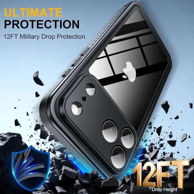Alt view image 4 of 7 - for iPhone 17 Pro Max Case IP68 Waterproof Shockproof Case [Built-in Screen Protector] - 12 FT Military Dropproof - Full Body Heavy Duty Rugged Phone Cover 6.9 inches - Black/Clear