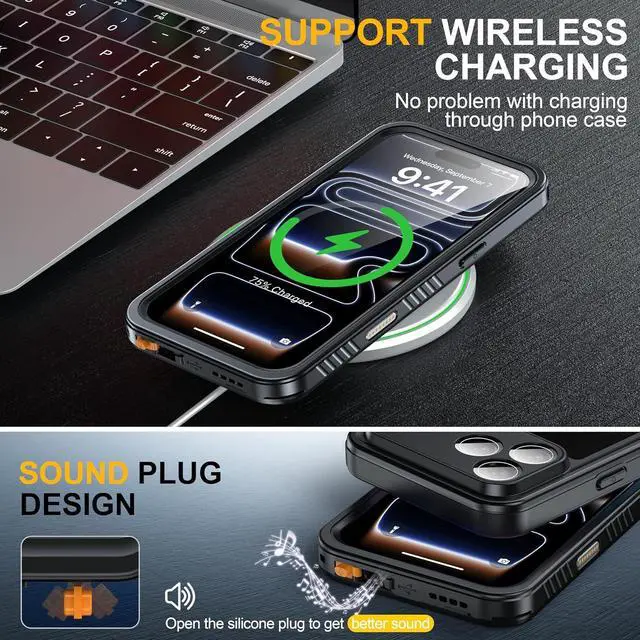 Alt view image 5 of 7 - for iPhone 17 Pro Max Case IP68 Waterproof Shockproof Case [Built-in Screen Protector] - 12 FT Military Dropproof - Full Body Heavy Duty Rugged Phone Cover 6.9 inches - Black/Clear