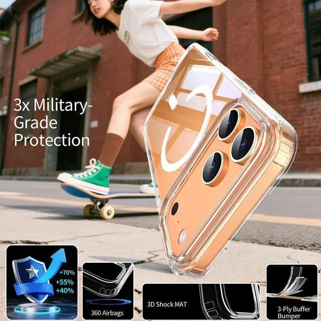 Alt view image 4 of 5 - 3-in-1 for iPhone 17 Pro Max Case with Privacy Screen Protectors & Individual Camera Lens Protector [Compatible with MagSafe] Magnetic Phone Cover for iPhone 17 ProMax Crystal Clear