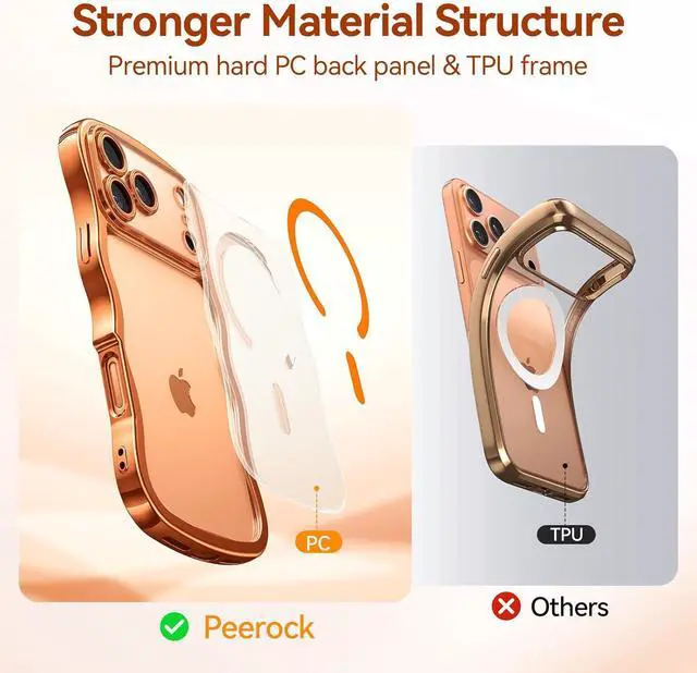 Alt view image 6 of 7 - for iPhone 17 Pro Max Case: Cute Wavy Magnetic Phone Cover for Women Girls Fit for MagSafe Military Drop Protection Camera Protective Anti-Yellowing Plating Clear Hard PC 6.9 Orange