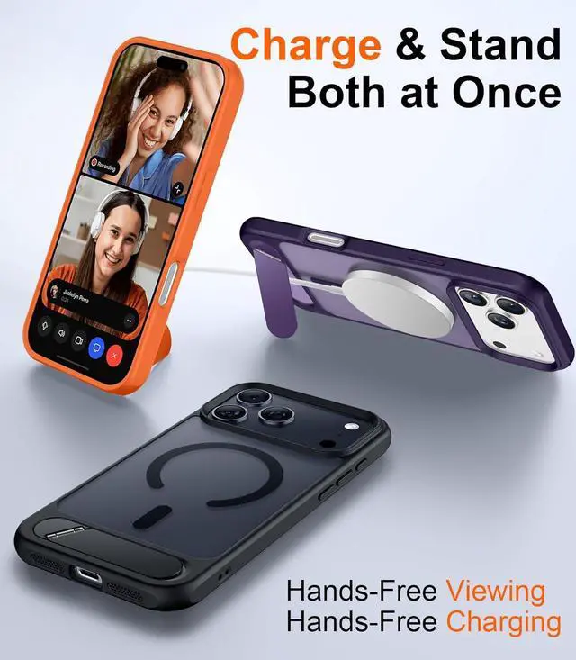 Alt view image 3 of 7 - Designed for iPhone 17 Pro Max Case [Built-in Invisible Kickstand][Compatible with MagSafe][Military Grade Shockproof] Slim Translucent Matte Phone Case for iPhone 17 Pro Max 6.9 inch (Black)