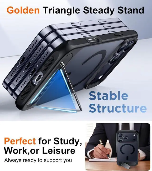 Alt view image 4 of 7 - Designed for iPhone 17 Pro Max Case [Built-in Invisible Kickstand][Compatible with MagSafe][Military Grade Shockproof] Slim Translucent Matte Phone Case for iPhone 17 Pro Max 6.9 inch (Black)