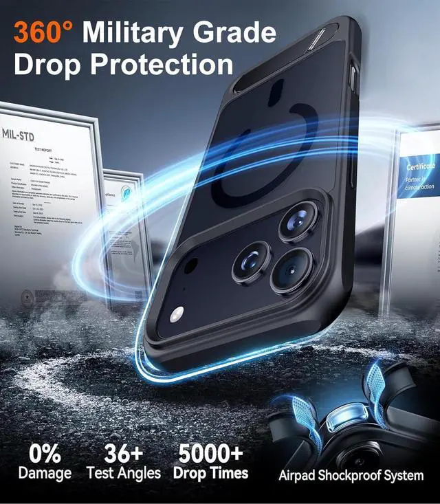 Alt view image 5 of 7 - Designed for iPhone 17 Pro Max Case [Built-in Invisible Kickstand][Compatible with MagSafe][Military Grade Shockproof] Slim Translucent Matte Phone Case for iPhone 17 Pro Max 6.9 inch (Black)