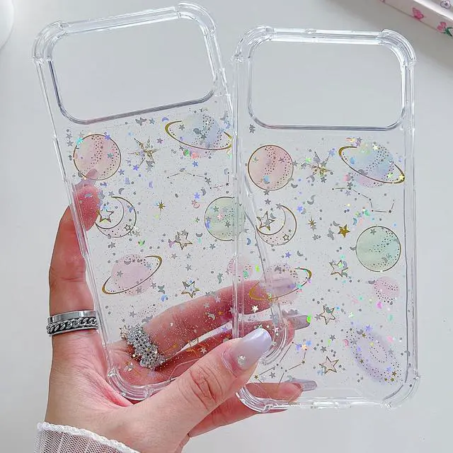 Alt view image 3 of 7 - for iPhone 17 Pro Max Clear Glitter Case Cute Bling Sparkle Planet Space Stars Moon Universe Pattern Soft TPU Silicone Shockproof Women Girls Protective Case for iPhone 17 Pro Max 6.9 Clear