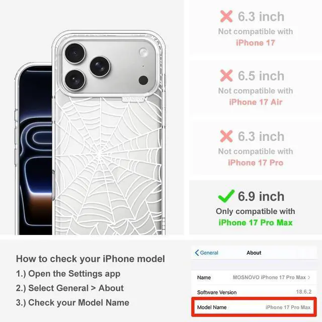 Alt view image 2 of 7 - for iPhone 17 Pro Max Case | Military Grade 6.6ft Drop Tested | Camera Control | Clear with Spider Web Design