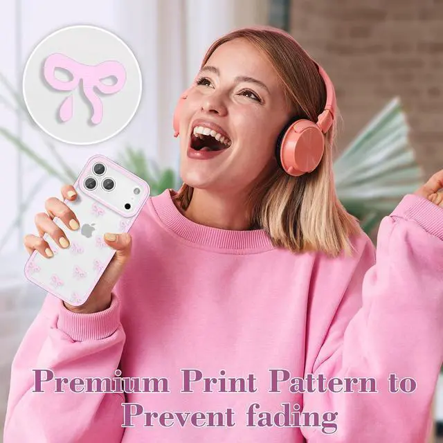 Alt view image 6 of 7 - Case for iPhone 17 Pro Max Clear Cute Ribbon Bowknot Pattern Aesthetic Transparent Phone Case Raised Camera Protection Stylish Slim Soft Durable TPU Protective Cover for Women Girls - Pink