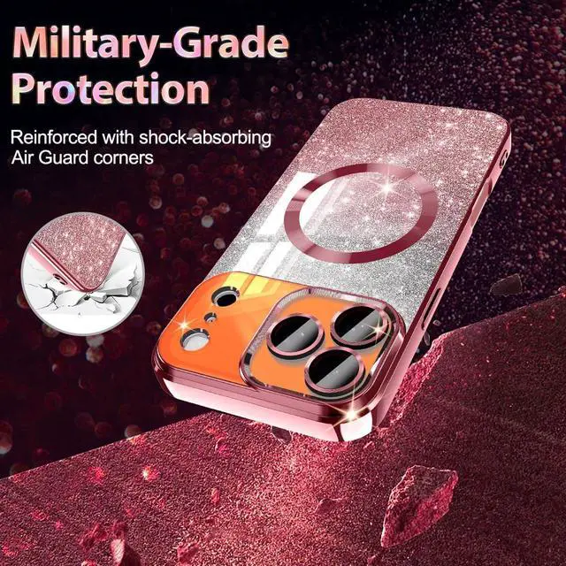 Alt view image 5 of 7 - for iPhone 17 Pro Max Case Compatible with MagSafe Clear Magnetic Glitter Sparkle Luxury Plated Soft TPU Bumper Full Camera Lens Protector for  iPhone 17 Pro Max All Rose Gold