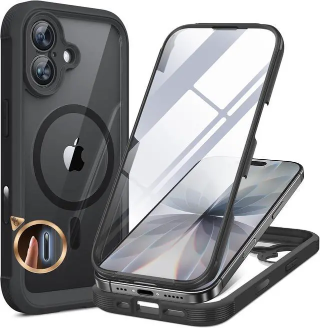 Main image of for iPhone 17 Case 6.3 Full-Body Military Grade Drop Protection Outdoor Phone case with Built-in Glass Screen &Camera Control Easy Installation No Gap Compatible with MagSafe Black