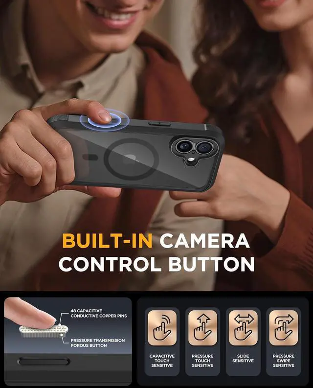 Alt view image 5 of 7 - for iPhone 17 Case 6.3 Full-Body Military Grade Drop Protection Outdoor Phone case with Built-in Glass Screen &Camera Control Easy Installation No Gap Compatible with MagSafe Black