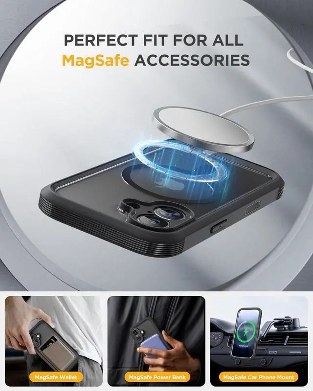 Alt view image 6 of 7 - for iPhone 17 Case 6.3 Full-Body Military Grade Drop Protection Outdoor Phone case with Built-in Glass Screen &Camera Control Easy Installation No Gap Compatible with MagSafe Black