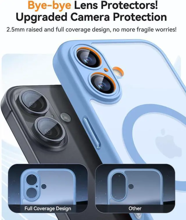 Alt view image 3 of 7 - Magnetic for iPhone 17 Case Upgraded [Full Camera Protection] [Compatible with Magsafe] [Translucent Matte] Shockproof Protective Phone Case for iPhone 17 - Light Blue