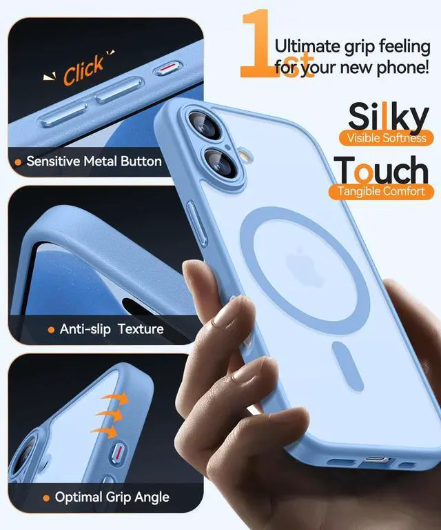 Alt view image 7 of 7 - Magnetic for iPhone 17 Case Upgraded [Full Camera Protection] [Compatible with Magsafe] [Translucent Matte] Shockproof Protective Phone Case for iPhone 17 - Light Blue