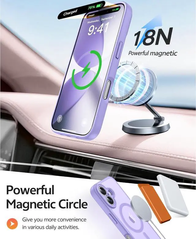 Alt view image 3 of 7 - for iPhone 17 Phone Case: Magnetic Translucent Matte [Full Covered Camera Protection] [Screen Protector] Military Grade Shockproof Slim Cover Drop Proof Protective Cases - Light Purple 6.3inch