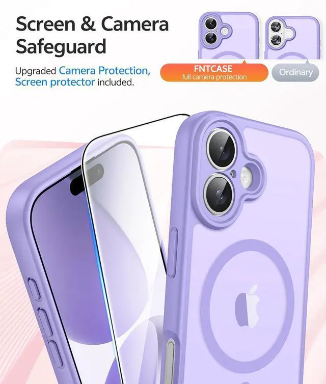 Alt view image 4 of 7 - for iPhone 17 Phone Case: Magnetic Translucent Matte [Full Covered Camera Protection] [Screen Protector] Military Grade Shockproof Slim Cover Drop Proof Protective Cases - Light Purple 6.3inch