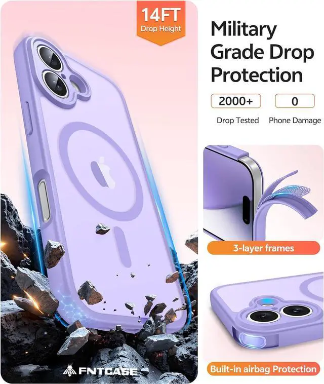 Alt view image 5 of 7 - for iPhone 17 Phone Case: Magnetic Translucent Matte [Full Covered Camera Protection] [Screen Protector] Military Grade Shockproof Slim Cover Drop Proof Protective Cases - Light Purple 6.3inch