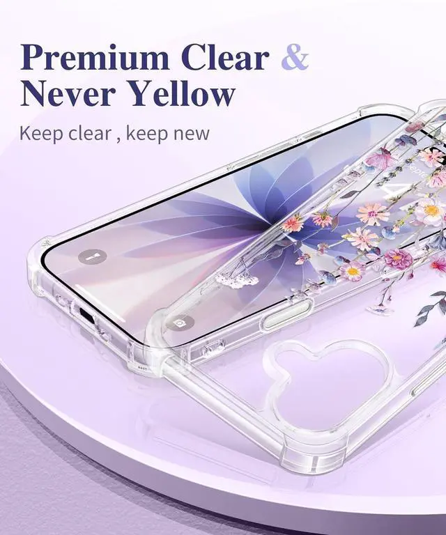 Alt view image 3 of 7 - for iPhone 17 Case with Screen Protector+Camera Lens Protector [NonYellowing] Clear Floral Slim Shockproof Protective Hard PC Back Women Phone Case for iPhone 17 6.3 Floratopia/Colorful