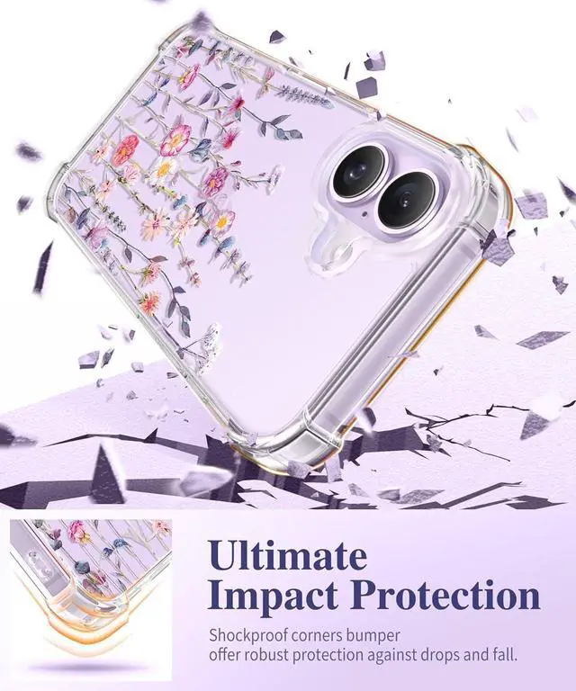 Alt view image 4 of 7 - for iPhone 17 Case with Screen Protector+Camera Lens Protector [NonYellowing] Clear Floral Slim Shockproof Protective Hard PC Back Women Phone Case for iPhone 17 6.3 Floratopia/Colorful