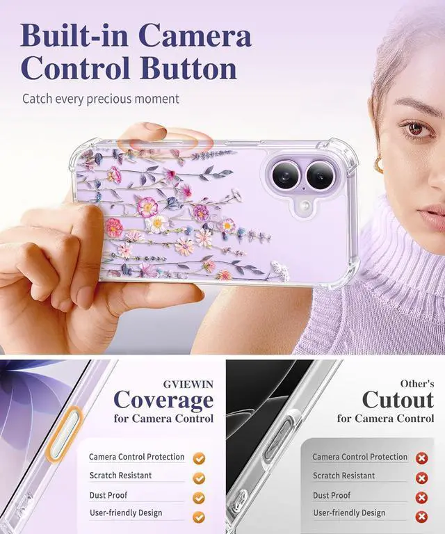 Alt view image 5 of 7 - for iPhone 17 Case with Screen Protector+Camera Lens Protector [NonYellowing] Clear Floral Slim Shockproof Protective Hard PC Back Women Phone Case for iPhone 17 6.3 Floratopia/Colorful