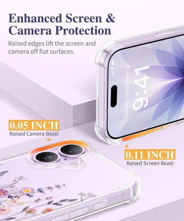 Alt view image 7 of 7 - for iPhone 17 Case with Screen Protector+Camera Lens Protector [NonYellowing] Clear Floral Slim Shockproof Protective Hard PC Back Women Phone Case for iPhone 17 6.3 Floratopia/Colorful