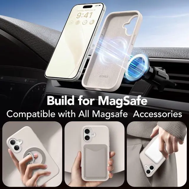 Alt view image 4 of 7 - Magnetic for iPhone 17 Case Compatible with MagSafe [Screen Protector + Camera Lens Protector] Liquid Silicone Anti-Scratch Shockproof Protective Phone Case 6.3 inch Stone