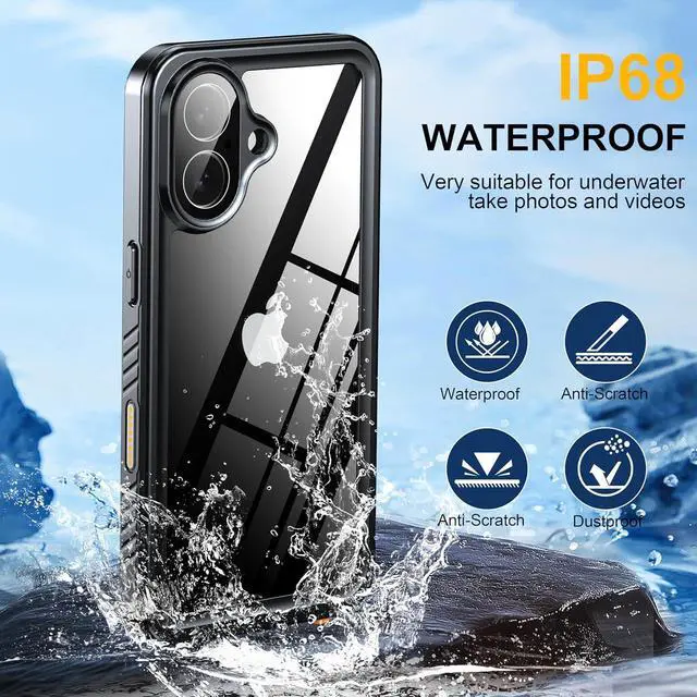 Alt view image 3 of 7 - for iPhone 17 Case IP68 Waterproof Shockproof Case [Built-in Screen Protector] - 12 FT Military Dropproof - Full Body Heavy Duty Rugged Phone Cover 6.3 inches - Black/Clear