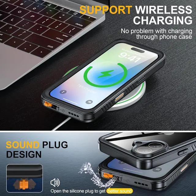 Alt view image 6 of 7 - for iPhone 17 Case IP68 Waterproof Shockproof Case [Built-in Screen Protector] - 12 FT Military Dropproof - Full Body Heavy Duty Rugged Phone Cover 6.3 inches - Black/Clear