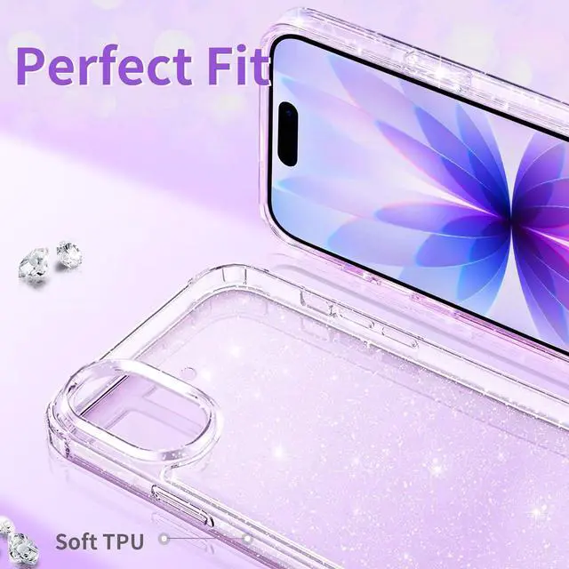 Alt view image 3 of 7 - Compatible with iPhone 17 Case Clear Glitter Sparkle Soft TPU Transparent Shockproof Women Girls Slim Bling Sparkly Bumper Cover Phone Cases for iPhone 17