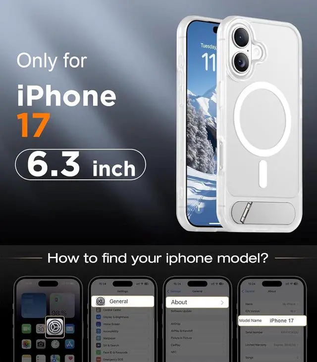 Alt view image 2 of 7 - Designed for iPhone 17 Case [Built-in Invisible Kickstand][Compatible with MagSafe][Military Grade Shockproof] Slim Translucent Matte Phone Case 6.3 inch (Clear Matte)