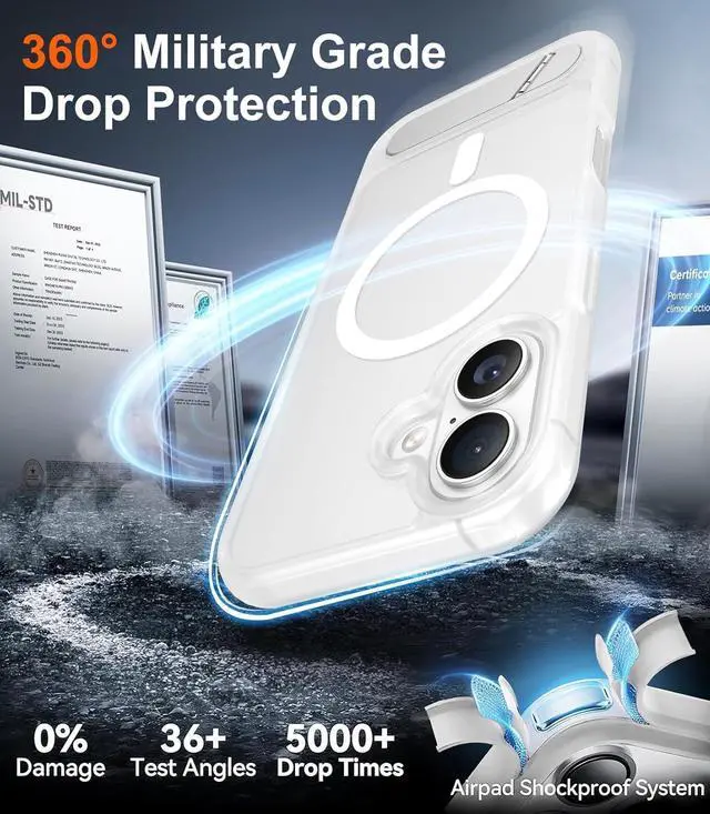 Alt view image 4 of 7 - Designed for iPhone 17 Case [Built-in Invisible Kickstand][Compatible with MagSafe][Military Grade Shockproof] Slim Translucent Matte Phone Case 6.3 inch (Clear Matte)