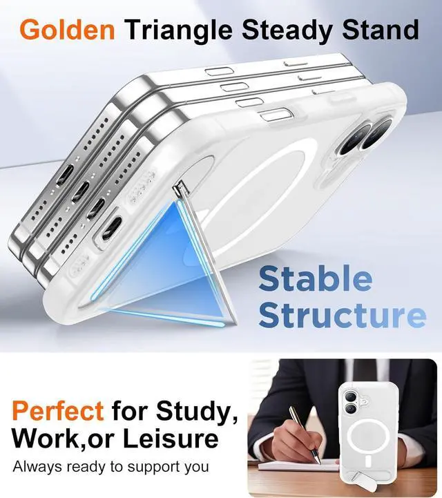 Alt view image 5 of 7 - Designed for iPhone 17 Case [Built-in Invisible Kickstand][Compatible with MagSafe][Military Grade Shockproof] Slim Translucent Matte Phone Case 6.3 inch (Clear Matte)