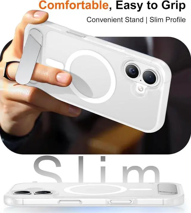 Alt view image 7 of 7 - Designed for iPhone 17 Case [Built-in Invisible Kickstand][Compatible with MagSafe][Military Grade Shockproof] Slim Translucent Matte Phone Case 6.3 inch (Clear Matte)