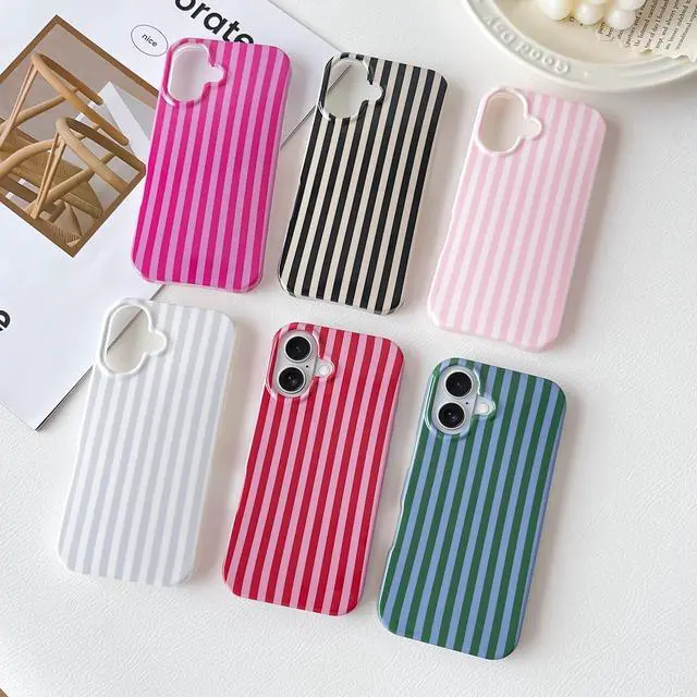 Alt view image 7 of 7 - for iPhone 17 Case Cute Striped Phone Case Soft TPU Slim Shockproof Phone Cover for Women Girls Pink