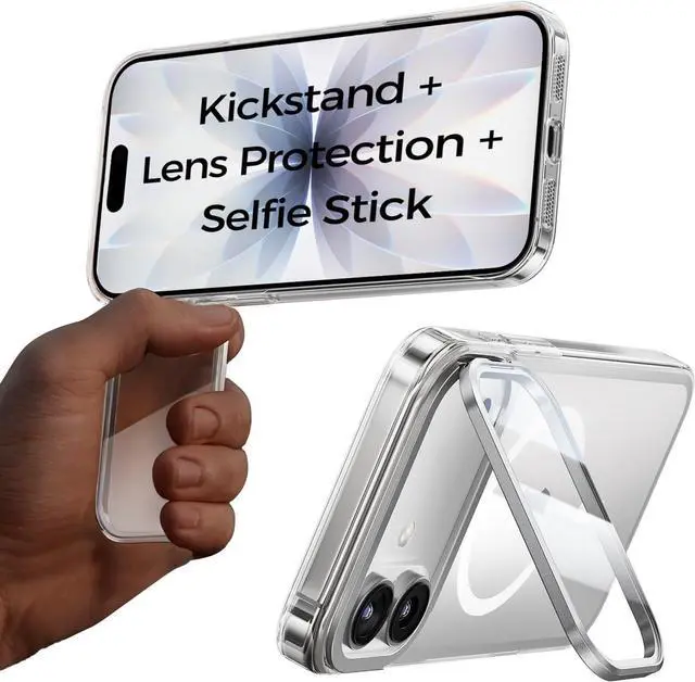 Main image of for iPhone 17 Magnetic Case with Foldable Stand Full Camera Protection Handheld Selfie Never Yellowing Camera Control Button Speaker dust-Proof Drop Protection Clear